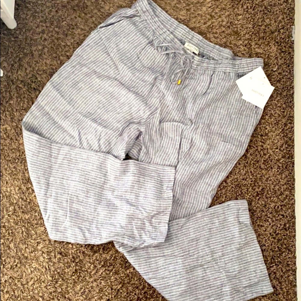 Ellen Tracy Linen Pinstripe Beach pants